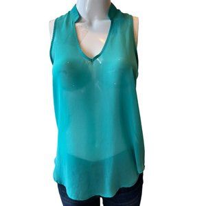 Lush Womens Chiffon High Low Tank Top Collared V Neck Sleeveless Aqua Blue SZ XS